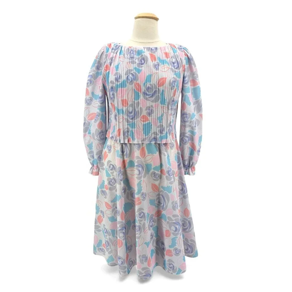 Vintage Boston Maid Womens 16 Dress Midi Floral Pleated Popover Multicolor Retro